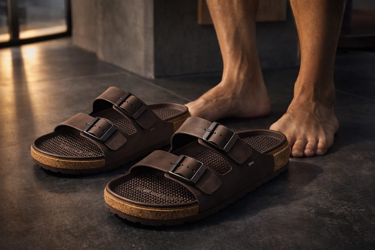 Bare feet next to PLANTR slides